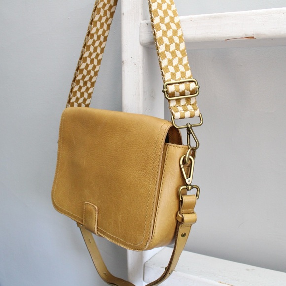 Madewell The Transport Flap Shoulder Bag Yellow Checkerboard Webbing Strap NWT - Picture 2 of 8